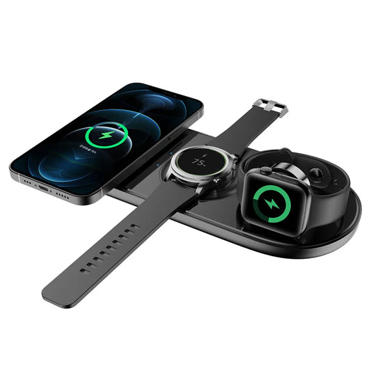 Caricabatterie Wireless 5 in 1 – Dock Station da Tavolo per Ricarica Rapida 15 W